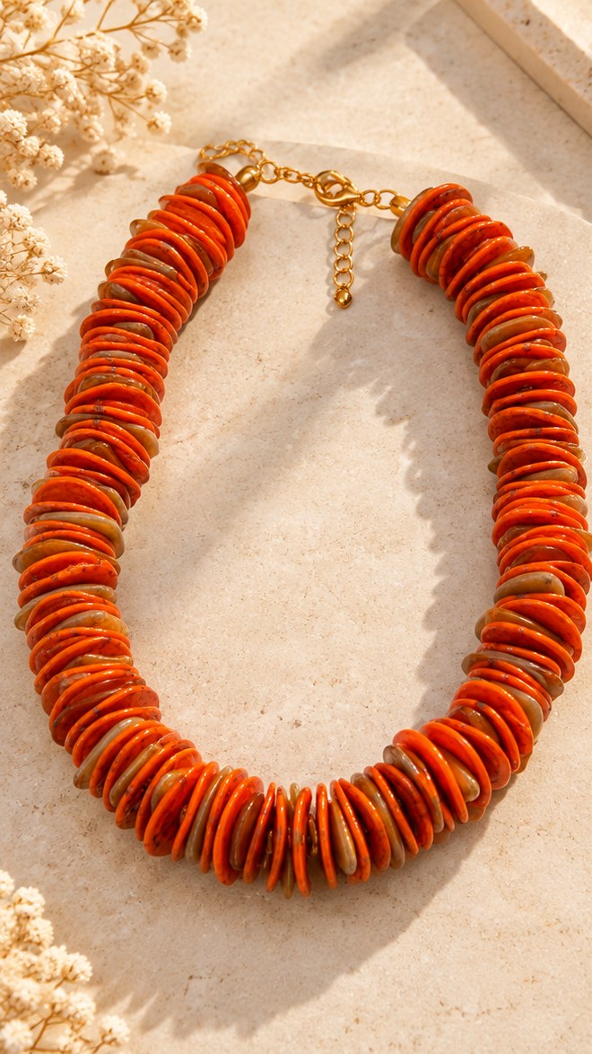 Colar laranja com fecho dourado